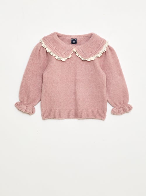 Camisola de malha suave com gola bordada - Kiabi