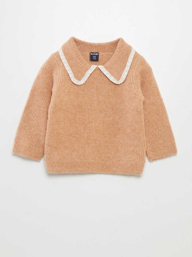 Camisola de malha suave com gola claudine CASTANHO - Kiabi