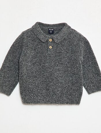 Camisola de malha suave com gola polo abotoada