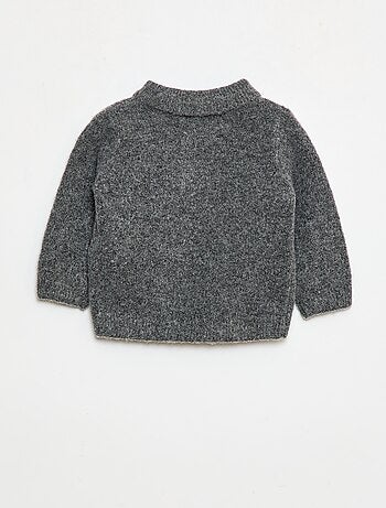 Camisola de malha suave com gola polo abotoada