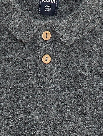 Camisola de malha suave com gola polo abotoada