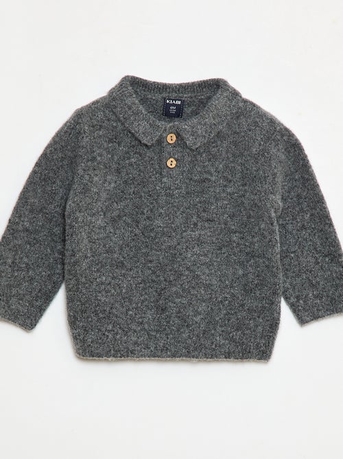 Camisola de malha suave com gola polo abotoada - Kiabi