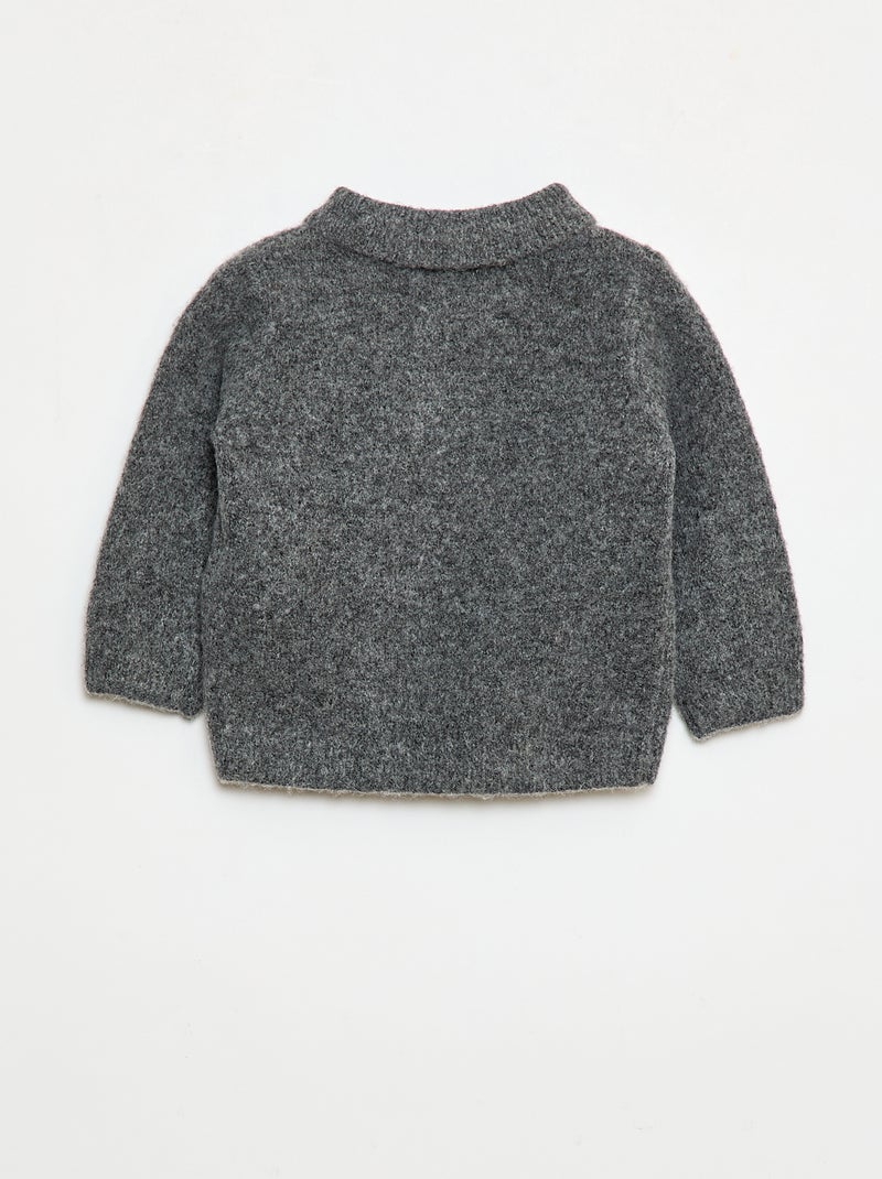 Camisola de malha suave com gola polo abotoada Cinza - Kiabi