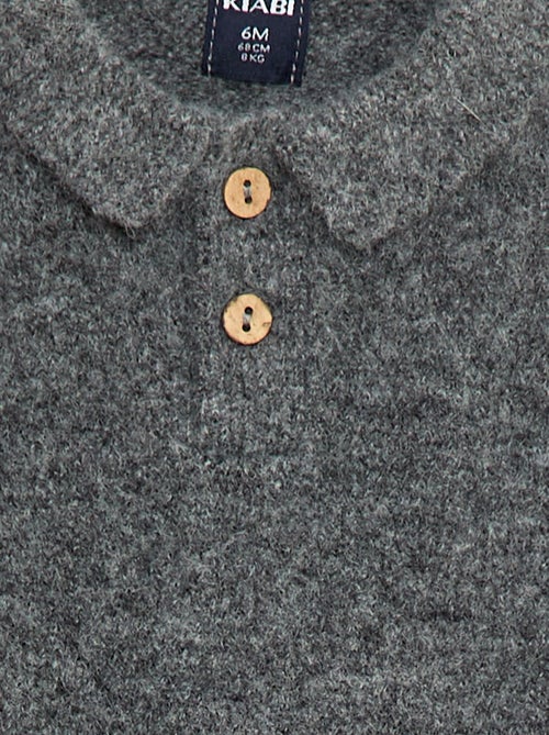 Camisola de malha suave com gola polo abotoada - Kiabi