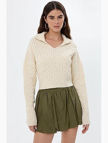 Camisola de malha texturada com colarinho de camisa hiccup