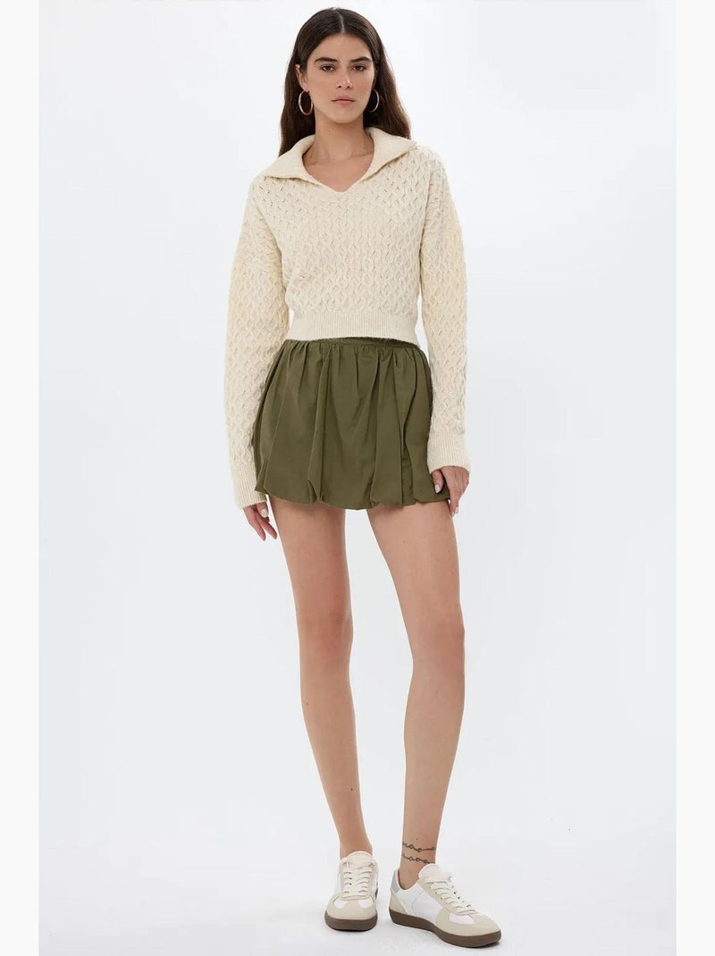 Camisola de malha texturada com colarinho de camisa hiccup Bege-argila - Kiabi