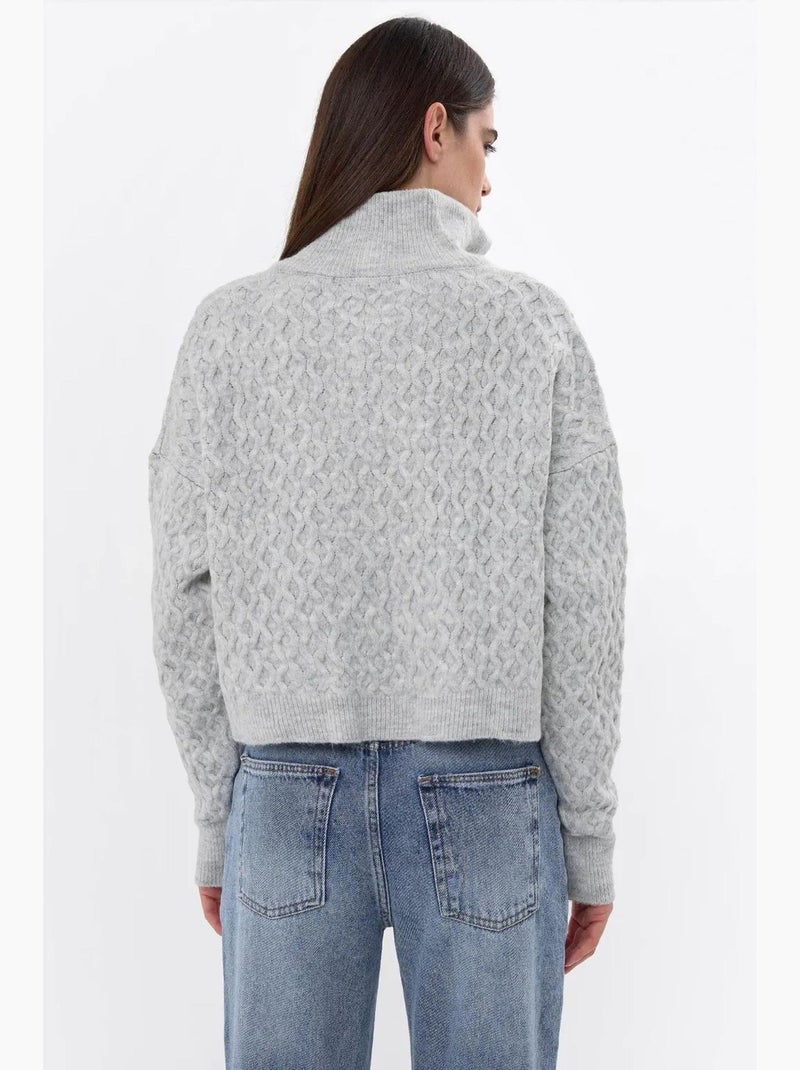 Camisola de malha texturada com colarinho de camisa hiccup Cinza - Kiabi