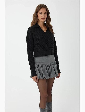 Camisola de malha texturada com colarinho de camisa hiccup