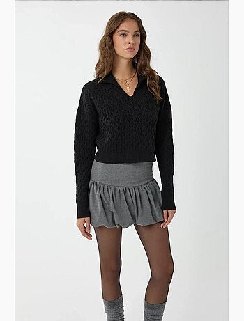 Camisola de malha texturada com colarinho de camisa hiccup
