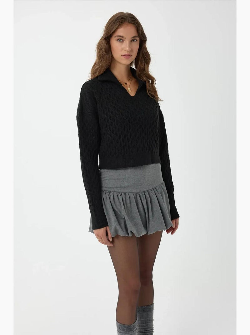 Camisola de malha texturada com colarinho de camisa hiccup Preto - Kiabi
