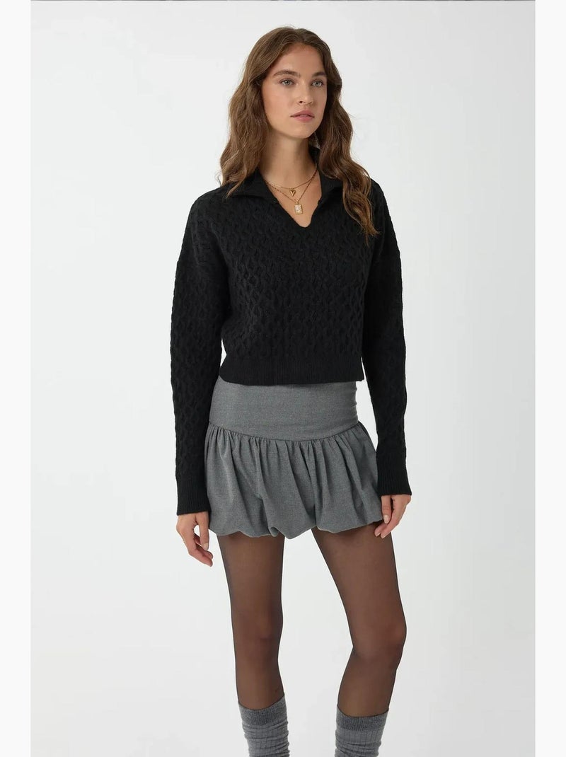 Camisola de malha texturada com colarinho de camisa hiccup Preto - Kiabi