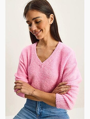 Camisola de malha texturada com decote em v lucci