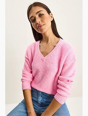 Camisola de malha texturada com decote em v lucci
