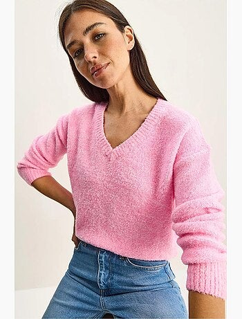 Camisola de malha texturada com decote em v lucci