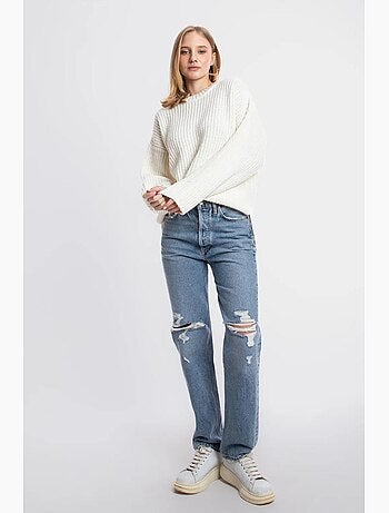 Camisola de malha texturada com gola redonda hiccup