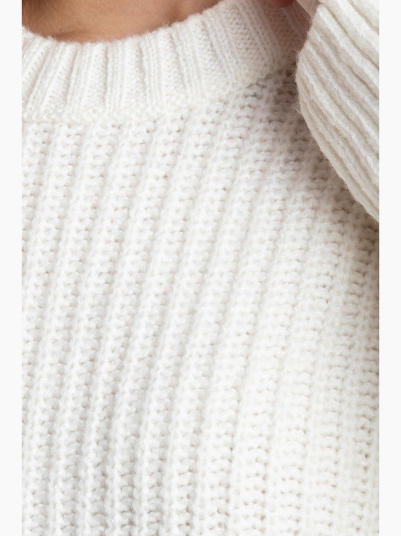 Camisola de malha texturada com gola redonda hiccup Branco - Kiabi