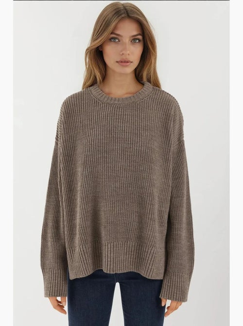 Camisola de malha texturada com gola redonda hiccup - Kiabi