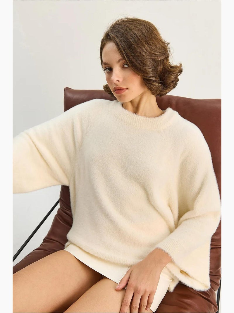 Camisola de malha texturada com gola redonda lucci Marfim - Kiabi