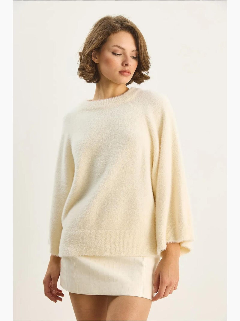 Camisola de malha texturada com gola redonda lucci Marfim - Kiabi