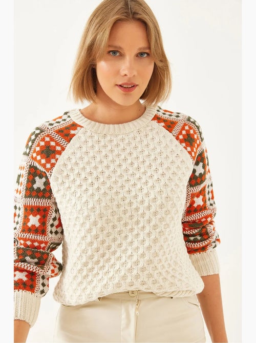 Camisola de malha texturada com gola redonda lucci - Kiabi