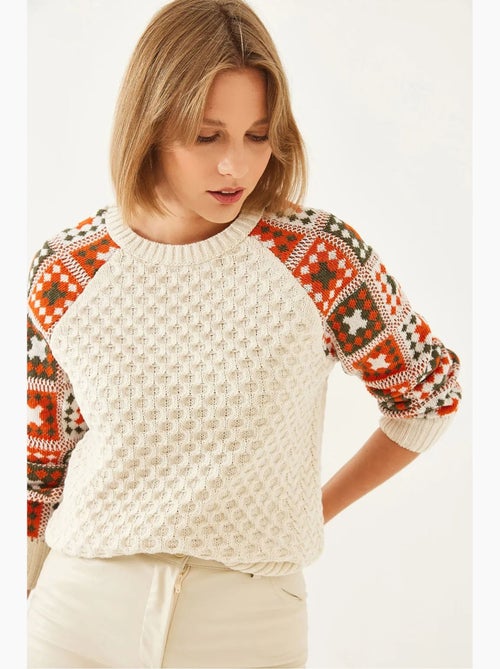 Camisola de malha texturada com gola redonda lucci - Kiabi