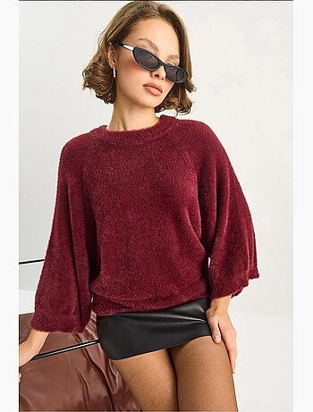 Camisola de malha texturada com gola redonda lucci