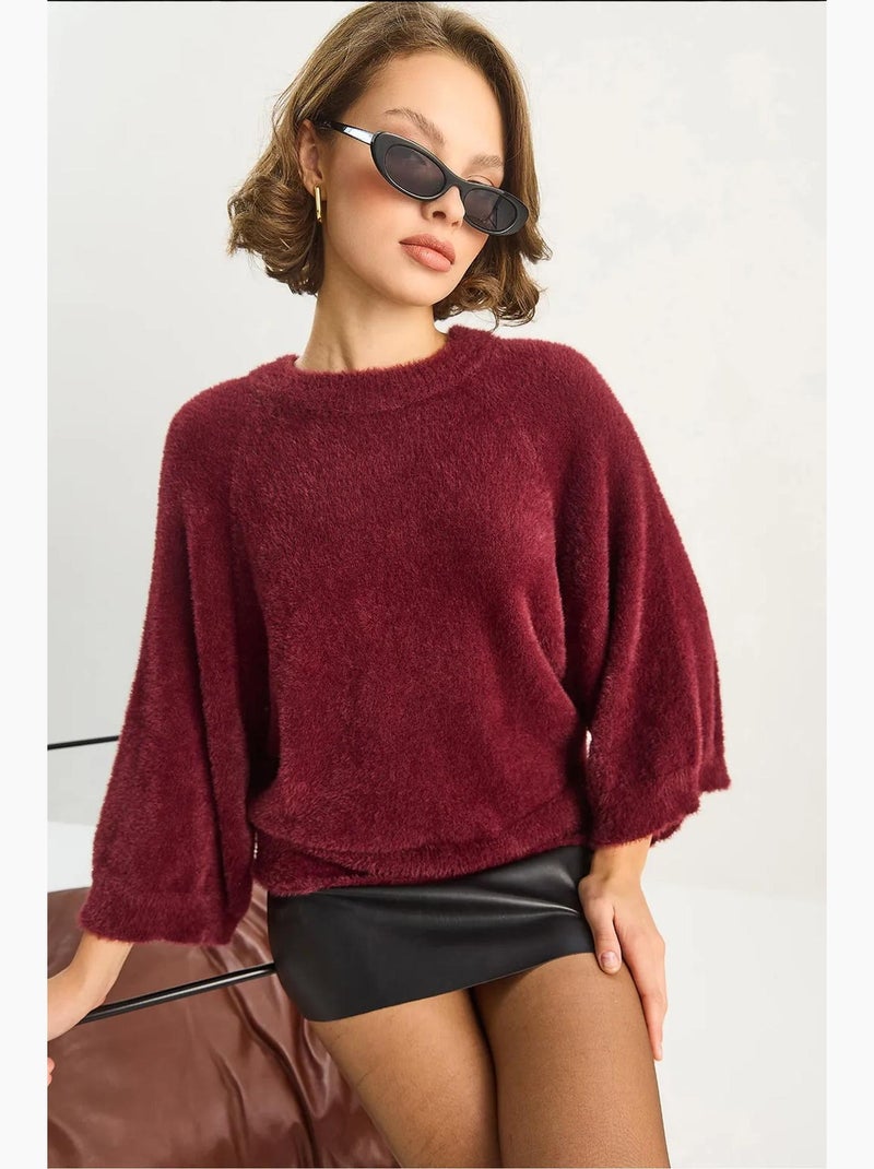 Camisola de malha texturada com gola redonda lucci Vermelho bordô - Kiabi