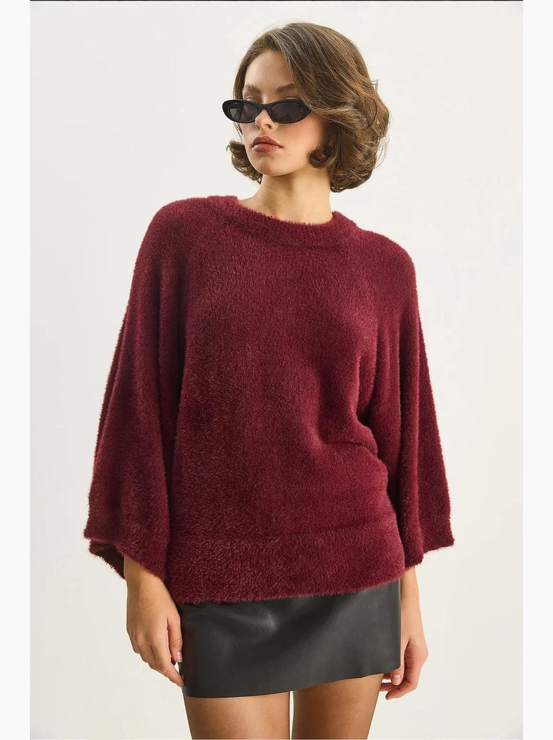 Camisola de malha texturada com gola redonda lucci Vermelho bordô - Kiabi