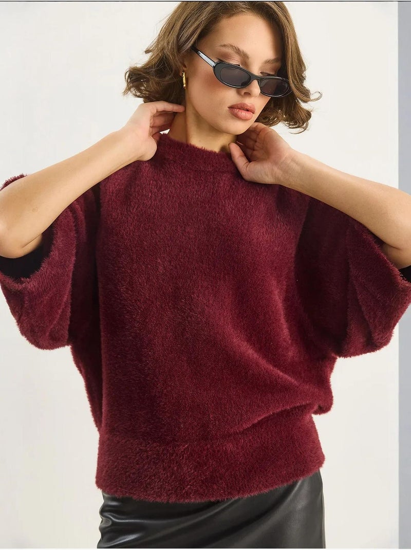 Camisola de malha texturada com gola redonda lucci Vermelho bordô - Kiabi