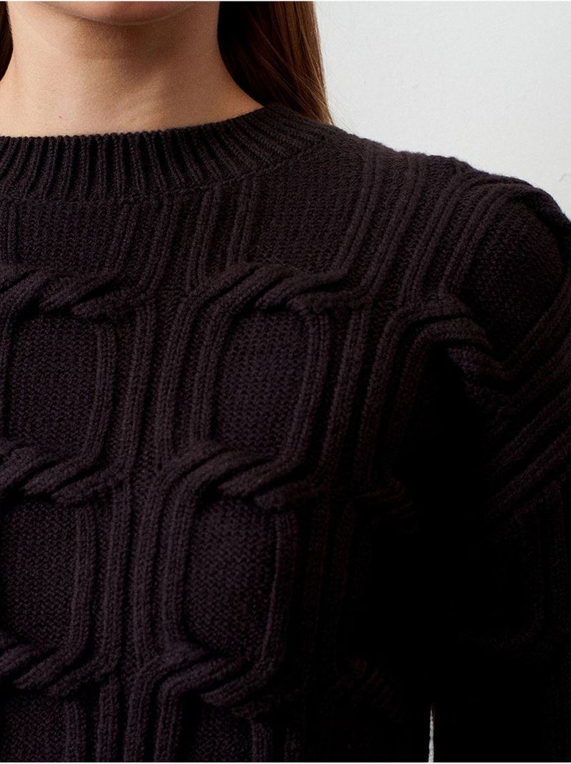 Camisola de malha texturizada com decote redondo dilvin Preto - Kiabi