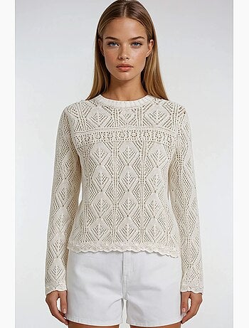 Camisola de malha texturizada com decote redondo mixray