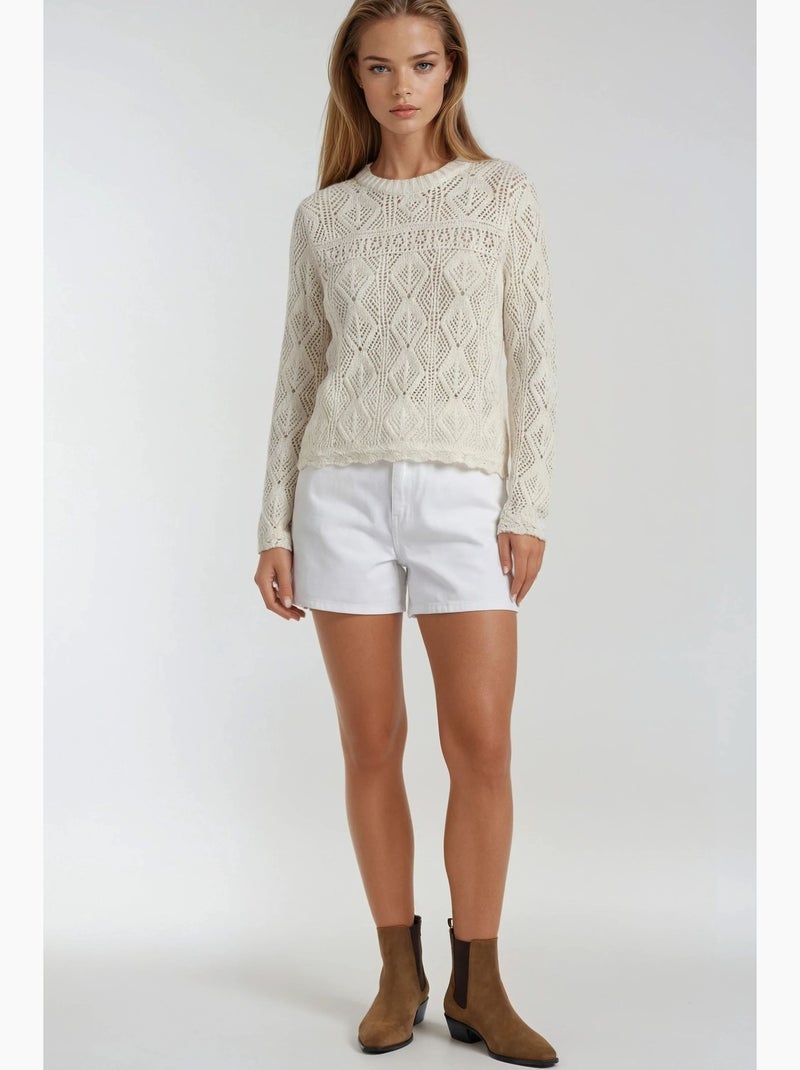 Camisola de malha texturizada com decote redondo mixray Branco - Kiabi