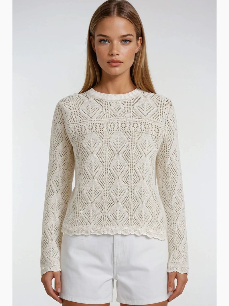 Camisola de malha texturizada com decote redondo mixray Branco - Kiabi