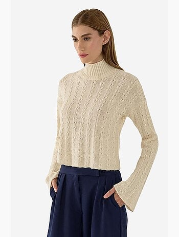 Camisola de malha texturizada com meio gola alta hiccup