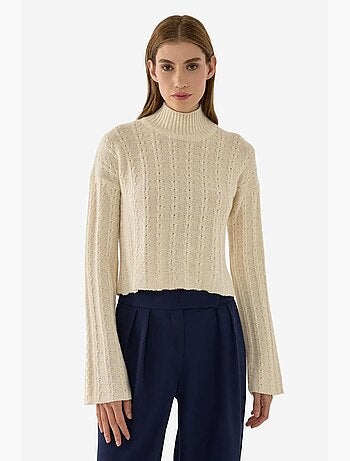Camisola de malha texturizada com meio gola alta hiccup