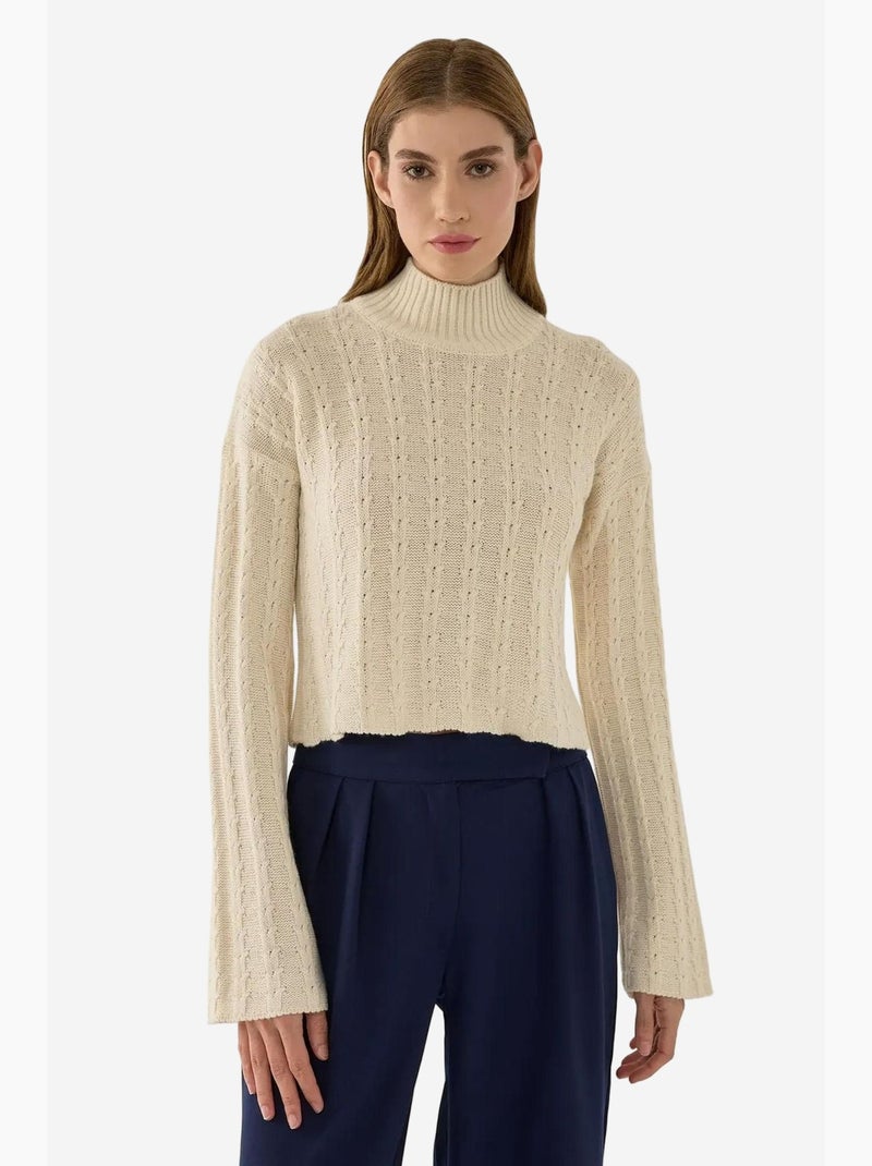 Camisola de malha texturizada com meio gola alta hiccup Bege natural - Kiabi