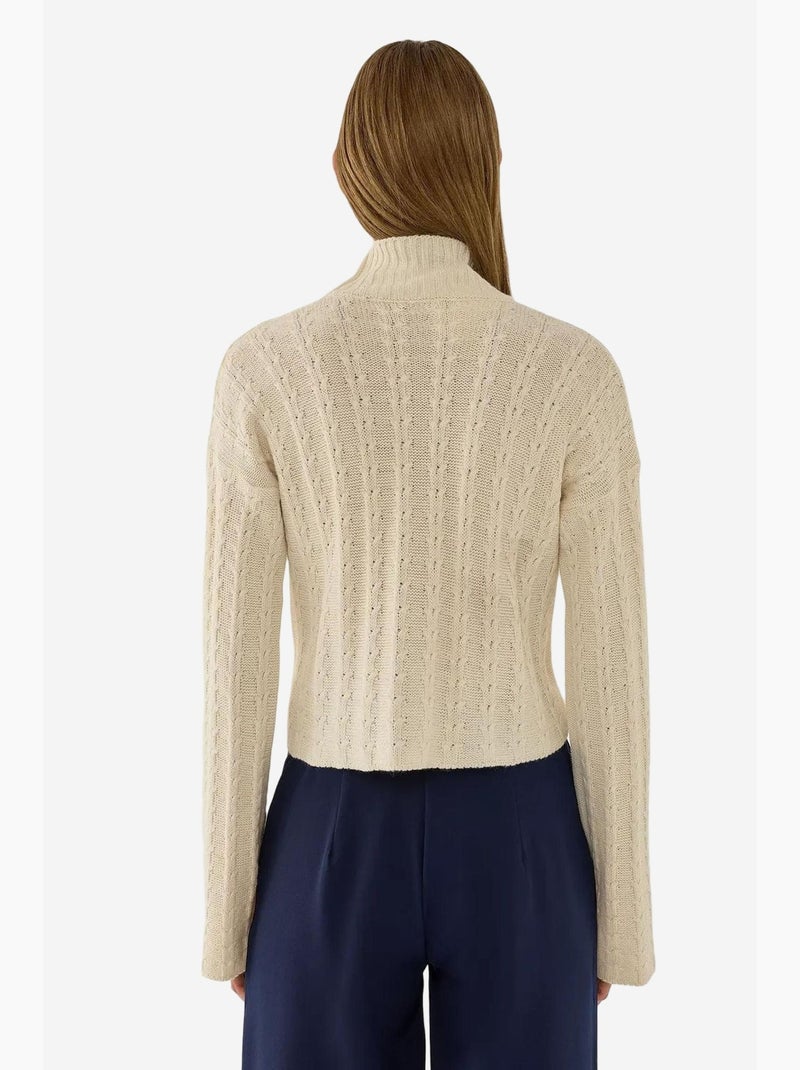 Camisola de malha texturizada com meio gola alta hiccup Bege natural - Kiabi