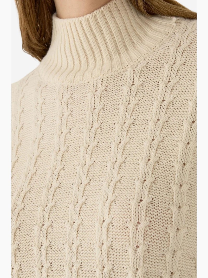 Camisola de malha texturizada com meio gola alta hiccup Bege natural - Kiabi