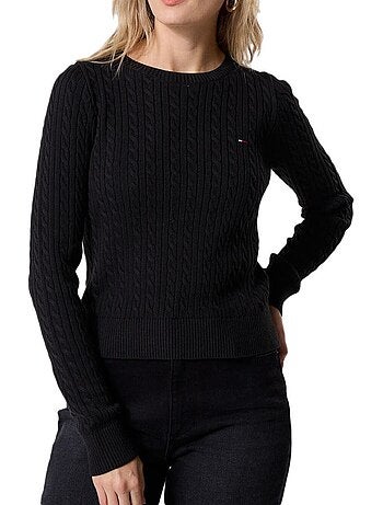 Camisola de Malha Tommy Hilfiger Tjw Cable Essential Preta para Mulher
