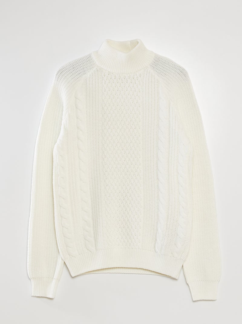 Camisola de malha torcida com gola subida Branco - Kiabi