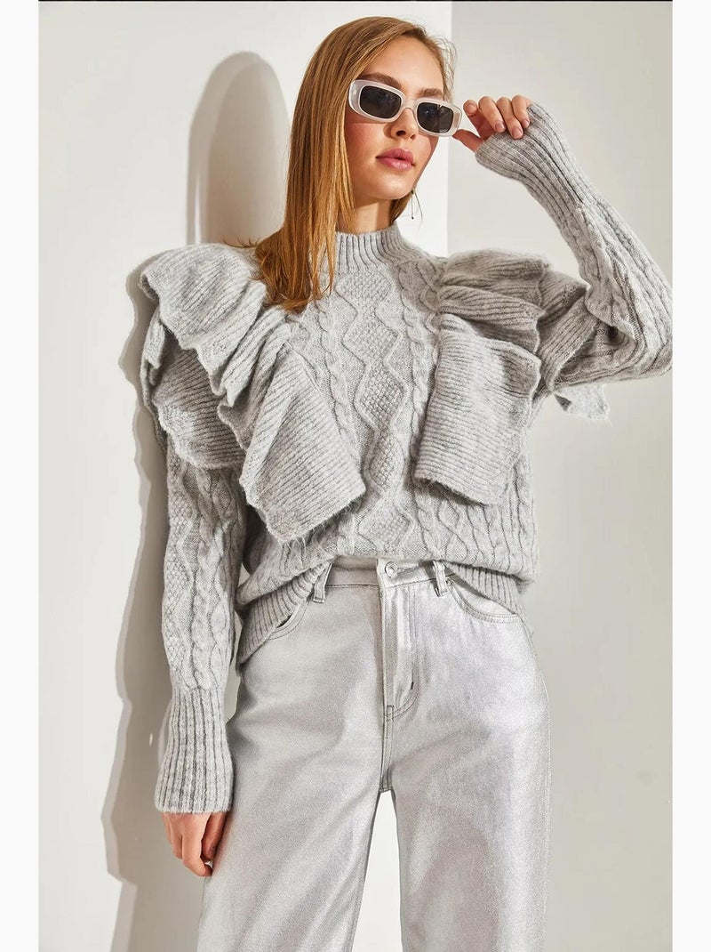 Camisola de malha trançada vazada lucci Cinza - Kiabi