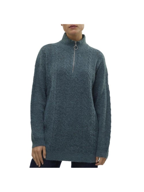 Camisola de Malha Vero Moda Mili com Fecho 1/4 para Mulher Azul - Kiabi Camisola de Malha Vero Moda Mili com Fecho 1/4 para Mulher Azul - Kiabi