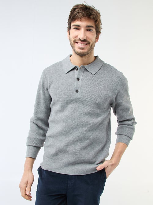 Camisola de malha waffle com gola polo - Kiabi