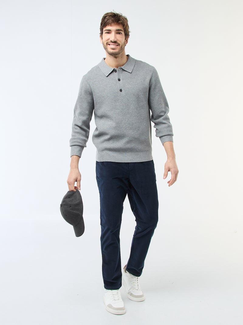 Camisola de malha waffle com gola polo Cinza - Kiabi
