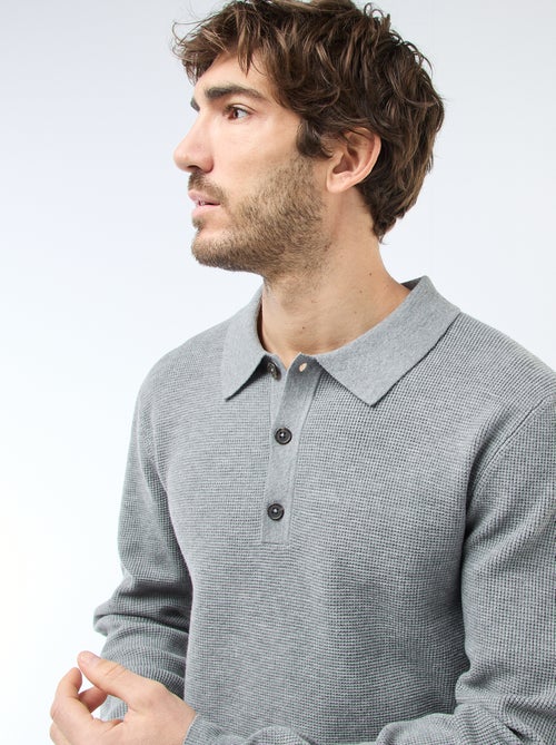 Camisola de malha waffle com gola polo - Kiabi