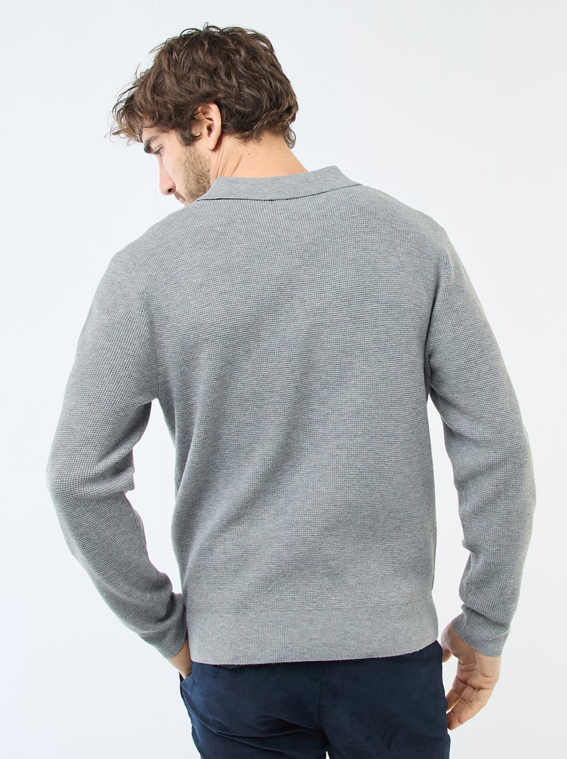 Camisola de malha waffle com gola polo Cinza - Kiabi