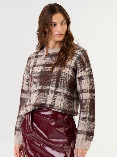 Camisola de malha xadrez com gola redonda - Kiabi