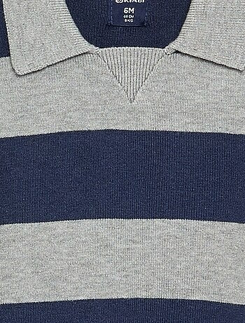 Camisola de manga comprida às riscas com gola polo