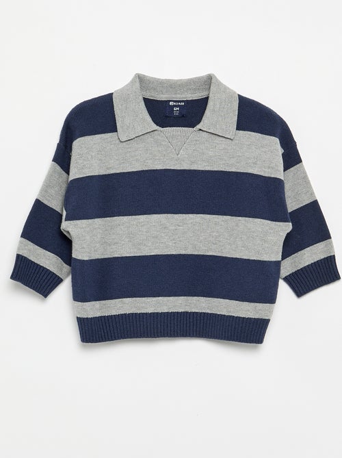 Camisola de manga comprida às riscas com gola polo - Kiabi