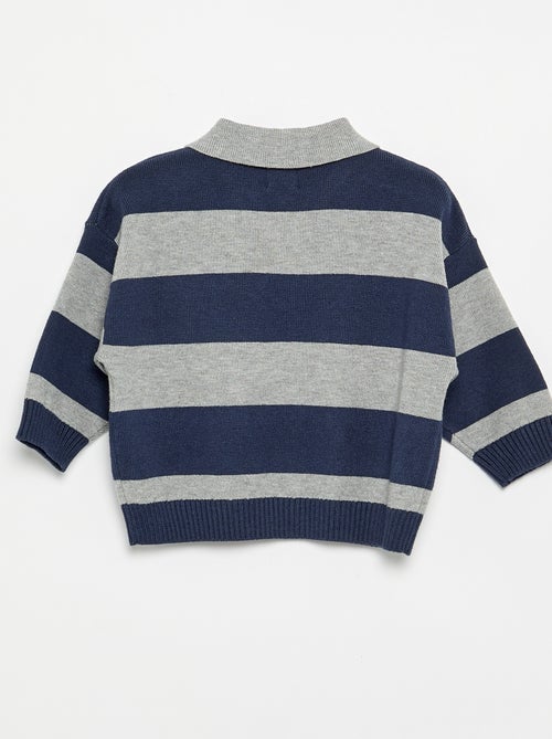 Camisola de manga comprida às riscas com gola polo - Kiabi